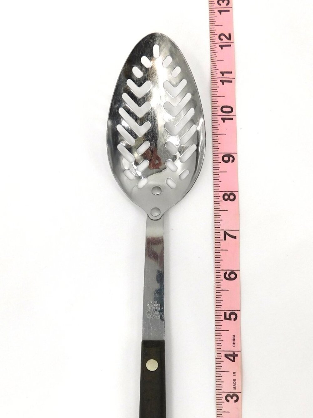 Vintage EKCO Flint Vanadium Stainless Steel Slotted Serving Spoon Black USA